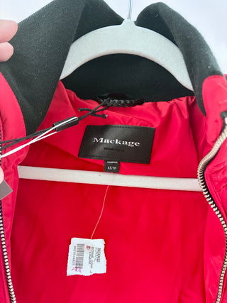 NWT Mackage Romane Long Sleeve Fur Hooded Bomber Down Jacket Red Women's XS