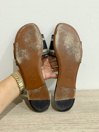 DIOR Dway Embroidered Cotton Flat Slides Sandals Black Women's Size 40 / US 10