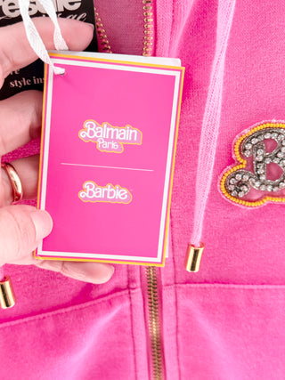 Balmain Balmain x Barbie Cropped Velvet Zipped Hoodie with Badges, M