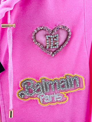 Balmain Balmain x Barbie Cropped Velvet Zipped Hoodie with Badges, M