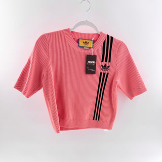 Gucci x adidas Ribbed Short-Sleeve Cropped Knit Sweater Top Pink Women's Small