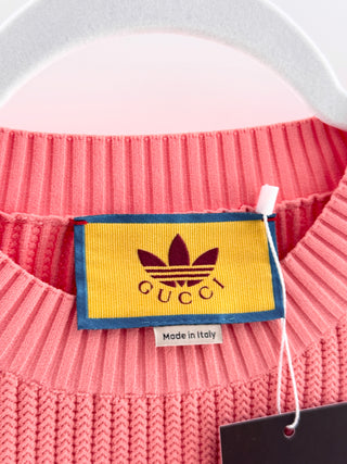 Gucci x adidas Ribbed Short-Sleeve Cropped Knit Sweater Top Pink Women's Small