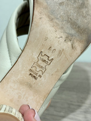 Huma Blanco Franny Wooden Heel Slingback Sandals Bone Women's Size 40 / US 9.5