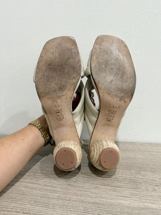 Huma Blanco Franny Wooden Heel Slingback Sandals Bone Women's Size 40 / US 9.5