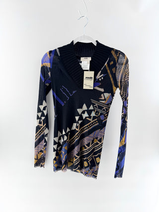 Fuzzi v neck pattern top mesh, L