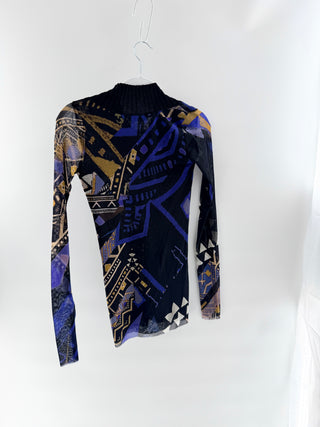 Fuzzi v neck pattern top mesh, L