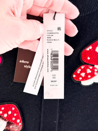 NWT Alice & Olivia Daroda Mushroom Long Sleeve Cardigan Sweater Black Multi XS
