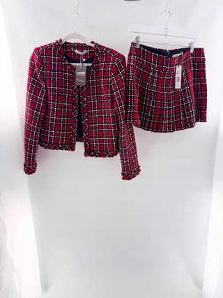Alice & Olivia Mera Plaid Pleated Tweed Jacket & Mini Skirt, 6