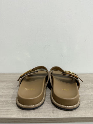 Fendi FF Fabric Logo Zucca Flat Slides Sandasls Brown Women's Size 40.5/US 10.5