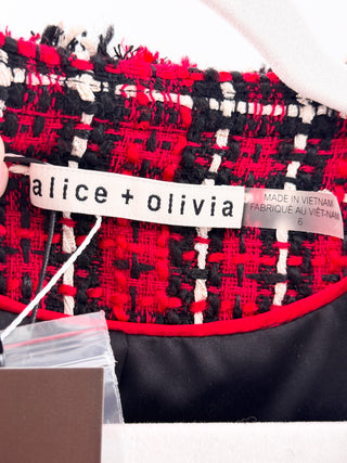 Alice & Olivia Mera Plaid Pleated Tweed Jacket & Mini Skirt, 6