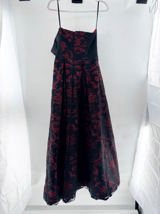Milly Textured Floral Tule Formal Strapless  A-Line Gown Red Black Women's 8