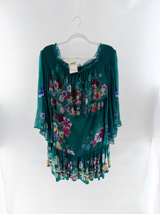 Camilla Emerald Silk Mini Dress, XS