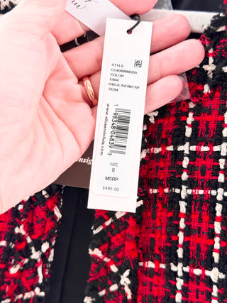 Alice & Olivia Mera Plaid Pleated Tweed Jacket & Mini Skirt, 6