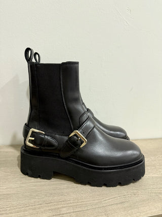 NWOT Sandro Helen Chunky Sole Buckled Chelsea Boots Black Women's 40/ US 9.5