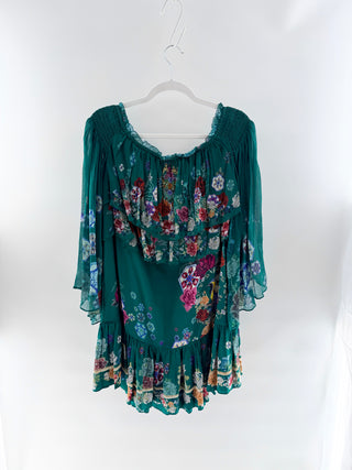 Camilla Emerald Silk Mini Dress, XS
