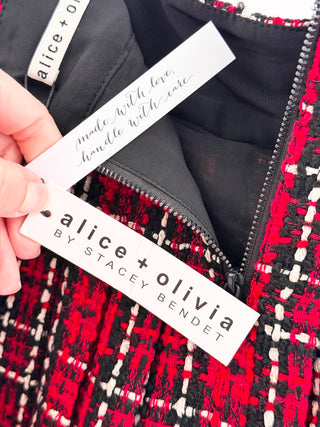 Alice & Olivia Mera Plaid Pleated Tweed Jacket & Mini Skirt, 6