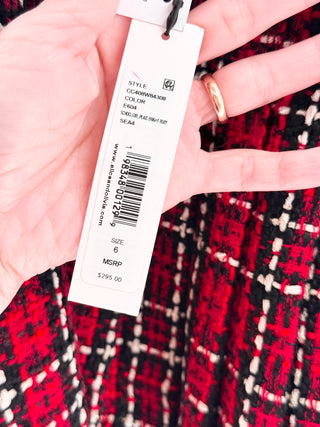 Alice & Olivia Mera Plaid Pleated Tweed Jacket & Mini Skirt, 6