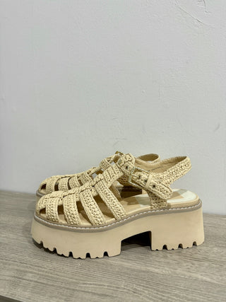 NWOT Dolce Vita Lasly Fisherman Chunky Platform Raffia Sandals Natural Women 9.5