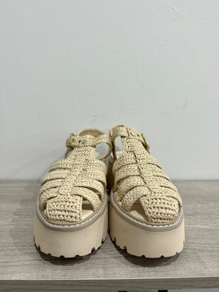 NWOT Dolce Vita Lasly Fisherman Chunky Platform Raffia Sandals Natural Women 9.5