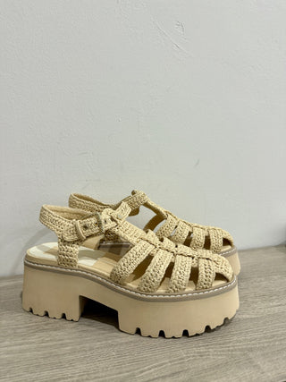NWOT Dolce Vita Lasly Fisherman Chunky Platform Raffia Sandals Natural Women 9.5