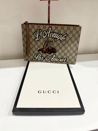 Gucci large monogram embroidered zipper pouch