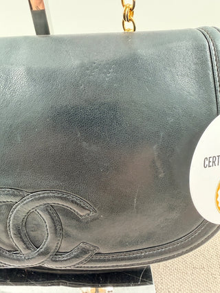 Chanel vintage leather flap bag with stitched CC and chain strap