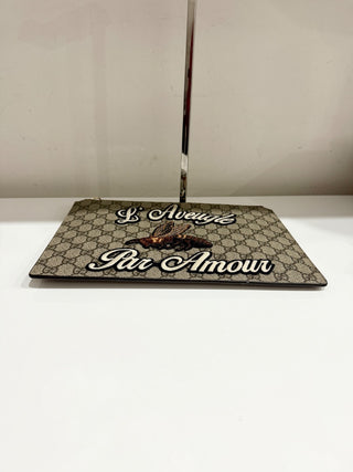 Gucci large monogram embroidered zipper pouch