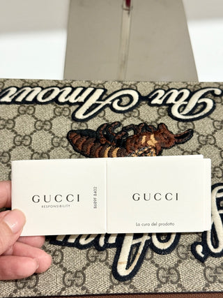 Gucci large monogram embroidered zipper pouch