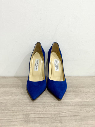 Jimmy Choo Suede Pointy Toe Stilettos Heel Pumps Royal Blue Women's EU 37.5