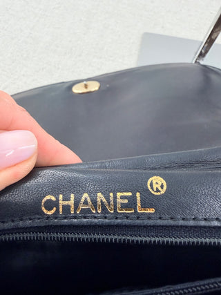Chanel vintage leather flap bag with stitched CC and chain strap