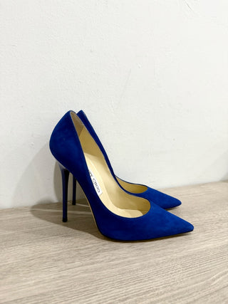 Jimmy Choo Suede Pointy Toe Stilettos Heel Pumps Royal Blue Women's EU 37.5