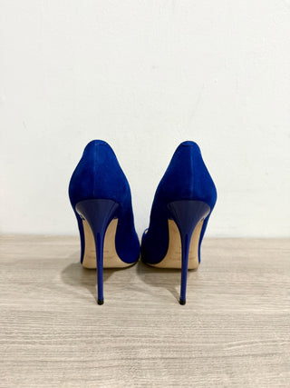 Jimmy Choo Suede Pointy Toe Stilettos Heel Pumps Royal Blue Women's EU 37.5