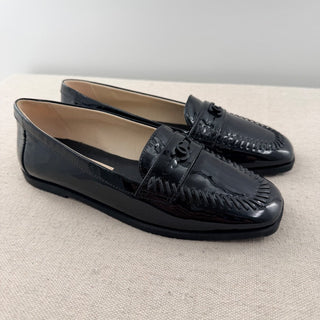 Chanel Patent Leather CC Slip On Mocassin Loafers Flat Black Women's Size EU 37