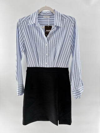 Sandro Striped 2 in 1 shirt dress with black mini skirt, s