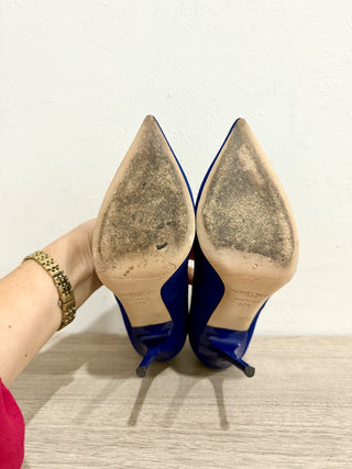 Jimmy Choo Suede Pointy Toe Stilettos Heel Pumps Royal Blue Women's EU 37.5