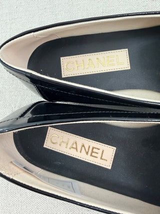 Chanel Patent Leather CC Slip On Mocassin Loafers Flat Black Women's Size EU 37