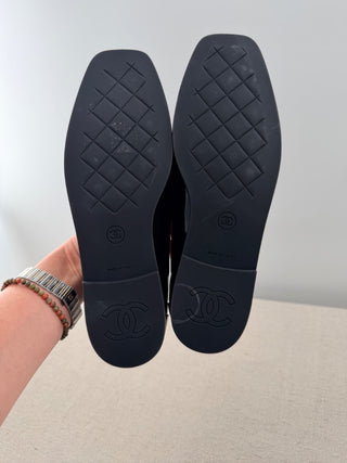 Chanel Patent Leather CC Slip On Mocassin Loafers Flat Black Women's Size EU 37