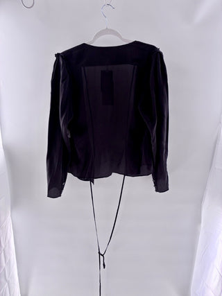 NWT Joie Leigh 100% Silk Long Sleeve V-Neck Wrap Blouse Black Women's Size Large