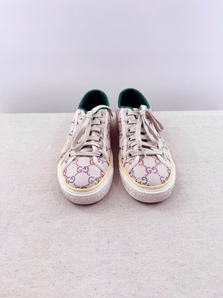 Gucci Tennis 1977 Crystal GG Monogram Canvas Low-Top Sneakers Beige Womens EU 39