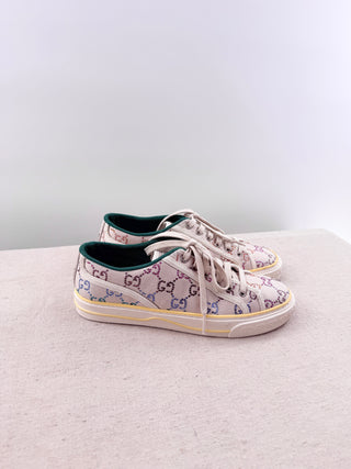 Gucci Tennis 1977 Crystal GG Monogram Canvas Low-Top Sneakers Beige Womens EU 39
