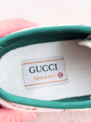 Gucci Tennis 1977 Crystal GG Monogram Canvas Low-Top Sneakers Beige Womens EU 39