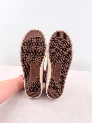 Gucci Tennis 1977 Crystal GG Monogram Canvas Low-Top Sneakers Beige Womens EU 39