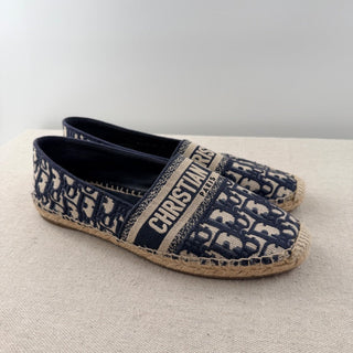 Dior Oblique Embroidered Granville 15mm Slip On Espadrilles Flat Deep Blue EU 41
