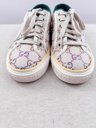 Gucci Tennis 1977 Crystal GG Monogram Canvas Low-Top Sneakers Beige Womens EU 39