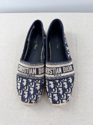 Dior Oblique Embroidered Granville 15mm Slip On Espadrilles Flat Deep Blue EU 41