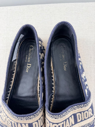 Dior Oblique Embroidered Granville 15mm Slip On Espadrilles Flat Deep Blue EU 41