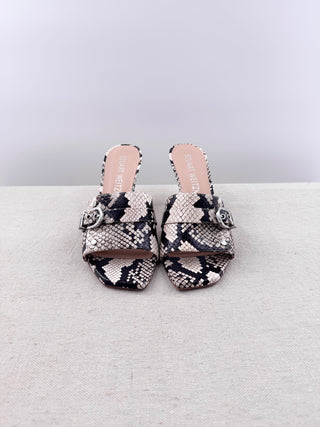 Stuart Weitzman Maverick 75 Snakeskin Leather Heeled Slide Sandals White 39.5