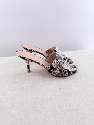 Stuart Weitzman Maverick 75 Snakeskin Leather Heeled Slide Sandals White 39.5
