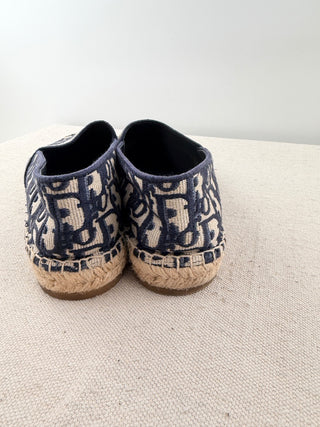 Dior Oblique Embroidered Granville 15mm Slip On Espadrilles Flat Deep Blue EU 41