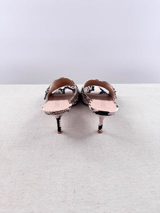 Stuart Weitzman Maverick 75 Snakeskin Leather Heeled Slide Sandals White 39.5